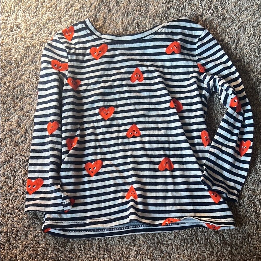 Old Navy Navy and White Striped Kids Tee with Red Hearts